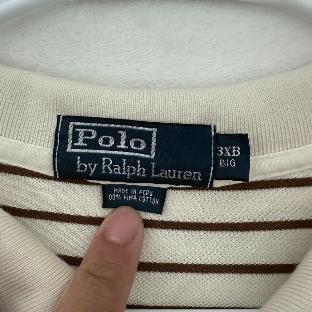 Polo Ralph Lauren Polo Shirt Mens 3XB Big Cream Stripe Preppy Casual